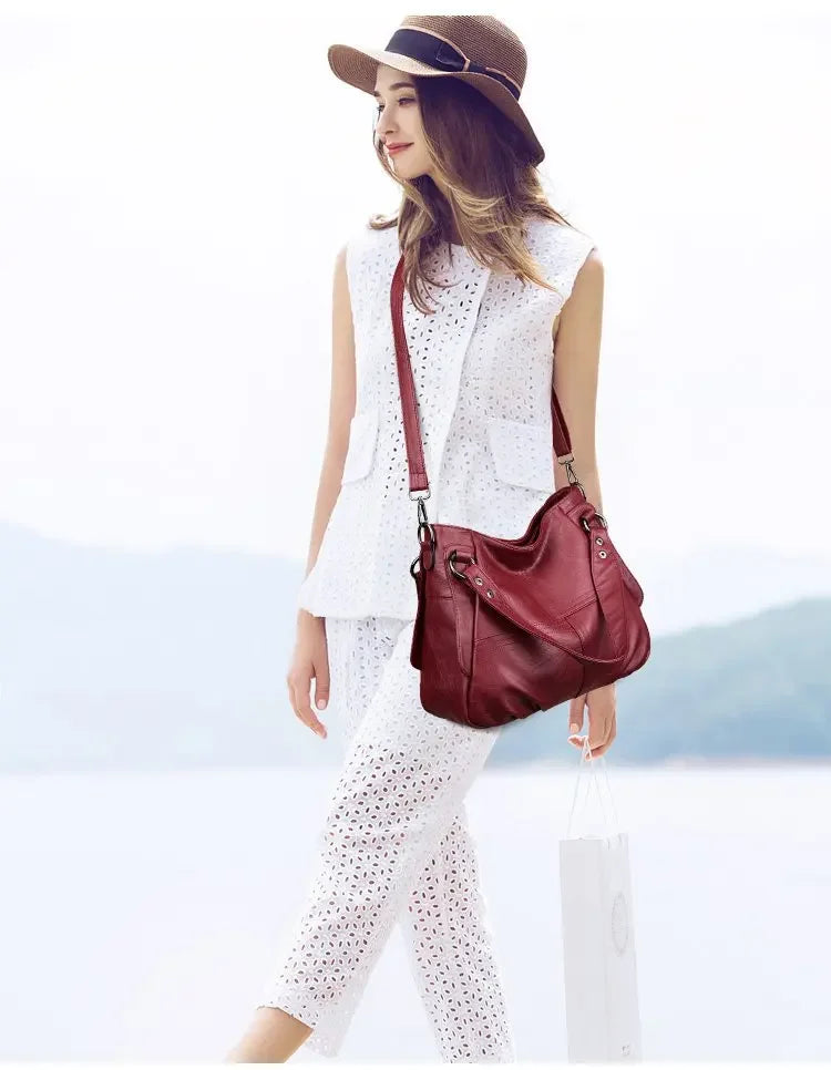 Elowen - Sac à Main de Cours en Cuir à Bandoulière ROUGE BORDEAUX BURGUNDY