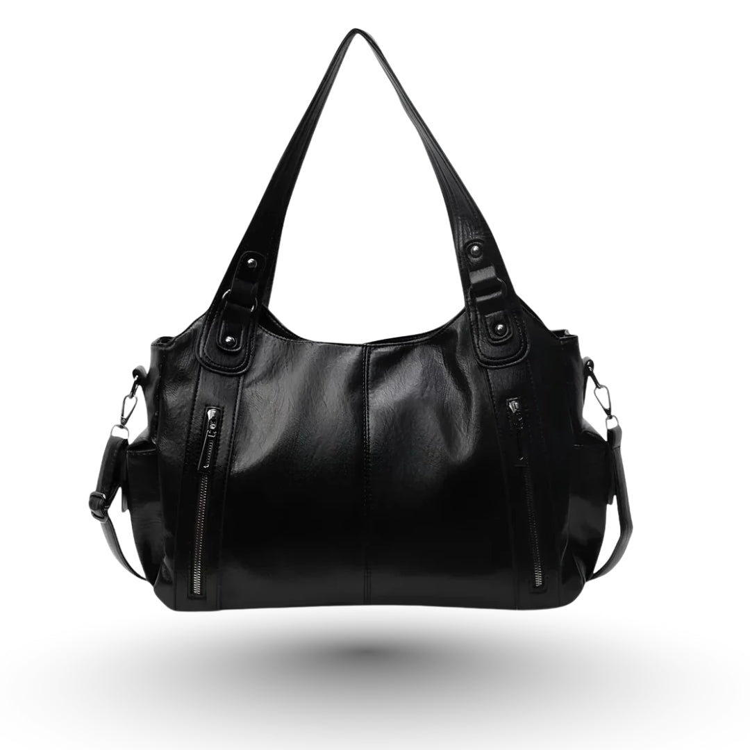 ALBA – Sac à main de cours à zip en cuir noir, élégant et pratique pour femme active.